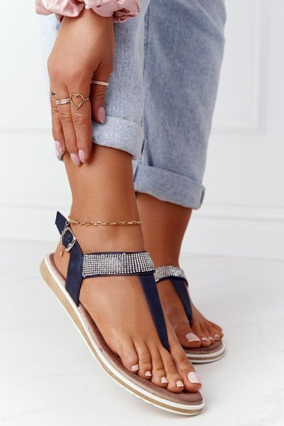 Sandały Japonki Z Cyrkoniami S.Barski 701-12 Granatowe