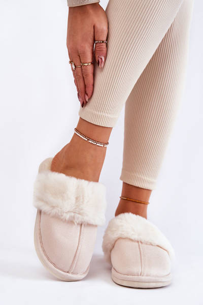 Damskie Gładkie Papcie Z Futerkiem Jasnobeżowe Morisea