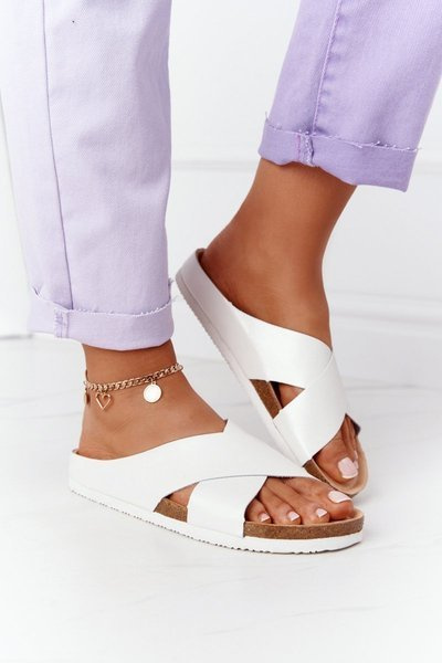 Skórzane Profilowane Klapki Big Star HH274647 Białe