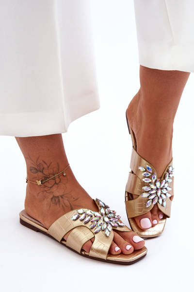 Klapki Z Ozdobnymi Kamieniami S.Barski 617-22 Złote