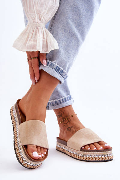 Damskie Gładkie Zamszowe Klapki Beżowe Hayen