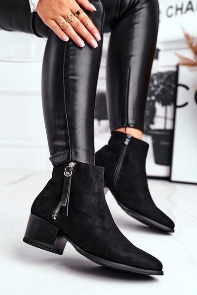 Damskie botki na obcasie ocieplane czarne Discretely