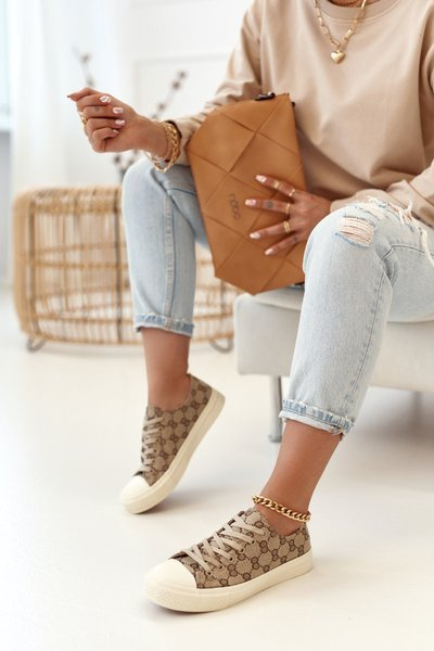 Damskie Klasyczne Logowane Trampki Khaki Challenge