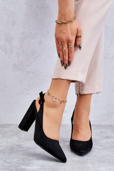 Czółenka W Szpic Na Obcasie Czarne Alanza