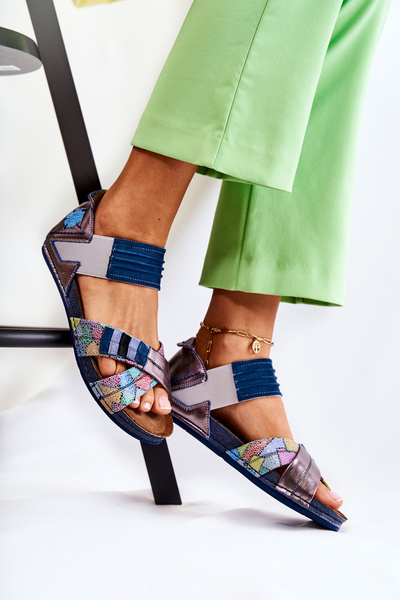 Skórzane Sandały Ze Ściągaczem Maciejka 03375 Niebieskie