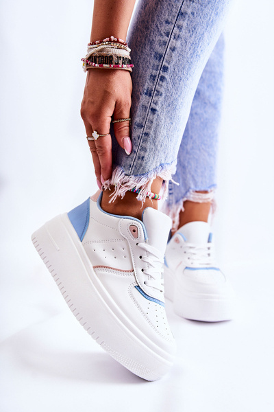 Damskie Wiązane Buty Sportowe Sneakersy Biało-Niebieskie Manila