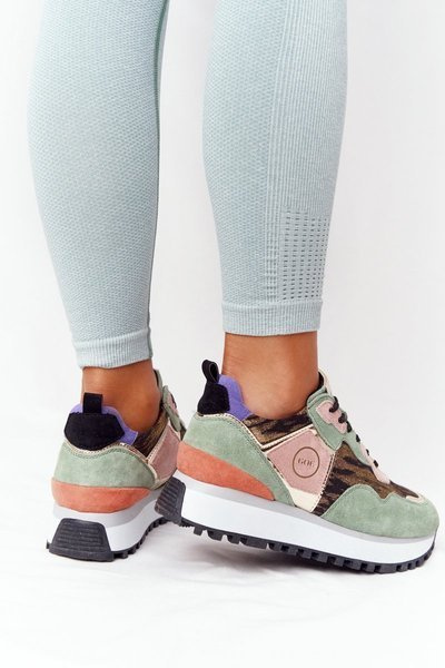 Zamszowe Sportowe Buty Na Platformie GOE HH2N4002 Zielono-Złote