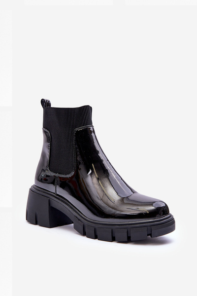 Sztyblety Botki Lakierowane Damskie Czarne Cirie