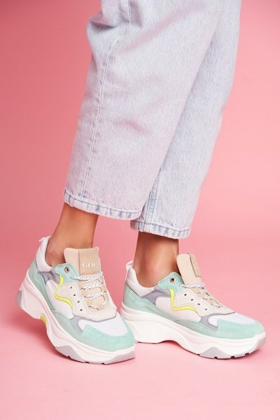 Damskie Sportowe Skórzane Obuwie GOE Biało Miętowe FF2N3011