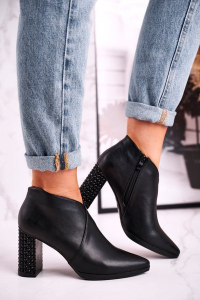 Botki damskie na słupku Sergio Leone czarne BT497