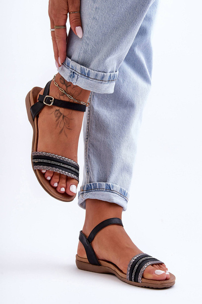 Klasyczne Płaskie Sandały Damskie Czarne S.Barski 6708