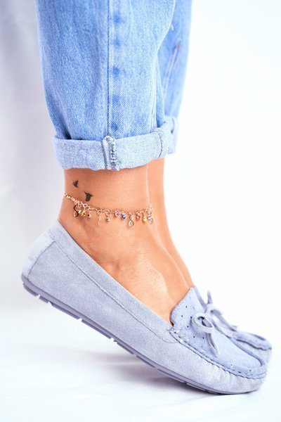 Zamszowe Mokasyny Damskie S.Barski A199 Niebieskie