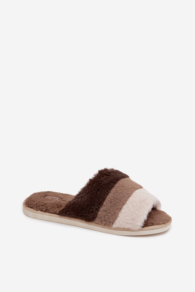 Futrzane Kapcie Damskie Z Paskami Brązowe Tahlisse