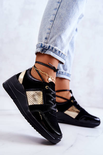 Damskie Zamszowe Buty Sportowe Na Koturnie Czarne Larson