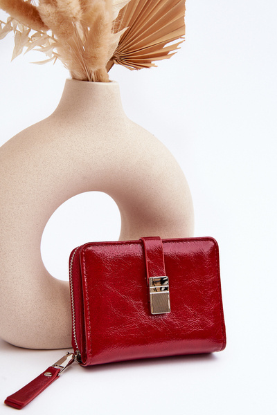 Damski Lakierowany Portfel Portmonetka Z Ekoskóry Czerwony Zalirna