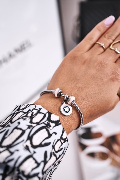 Bransoletka z Zawieszkami Charms Różowo Srebrna Mouse