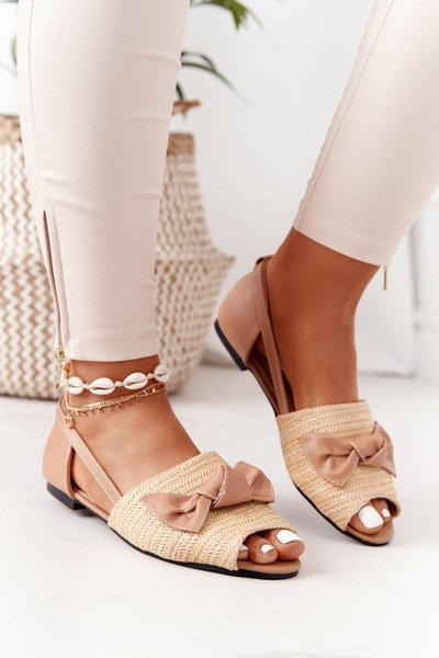 Płaskie Sandały Z Plecionką Lu Boo Beżowe
