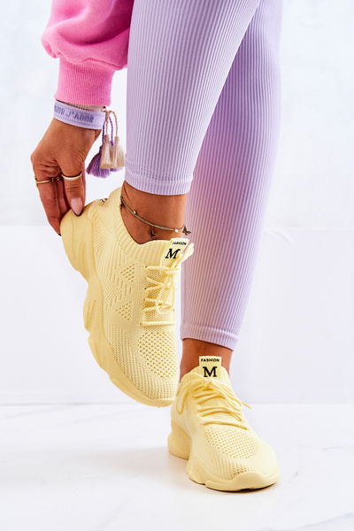 Sportowe Buty Sneakersy Materiałowe Żółte Nolene