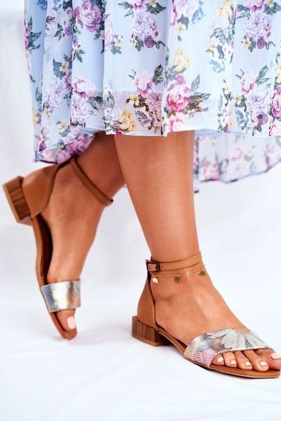 Skórzane Błyszczące Sandały Maciejka 04618-29 Rude