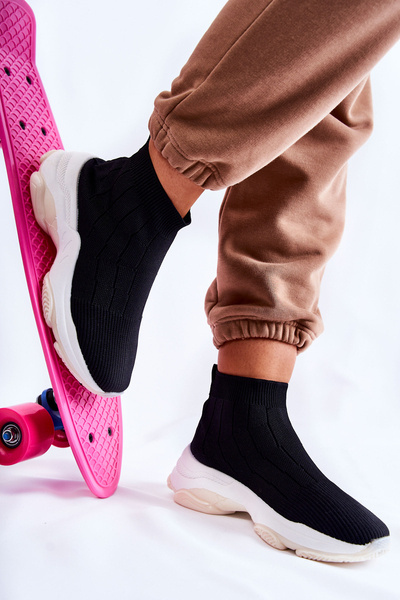 Damskie Wysokie Buty Sportowe Materiałowe Czarne Nolly