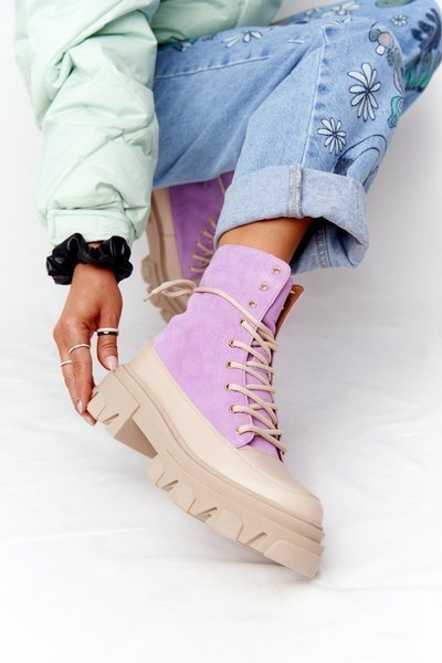Zamszowe Botki Workery Lewski Shoes 3007-0 Fioletowe