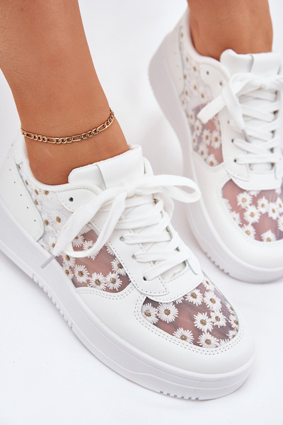 Siateczkowe Sneakersy Damskie Stokrotki Białe Jenithra