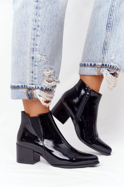 Lakierowane Botki Na Obcasie Sergio Leone BT153 Czarne