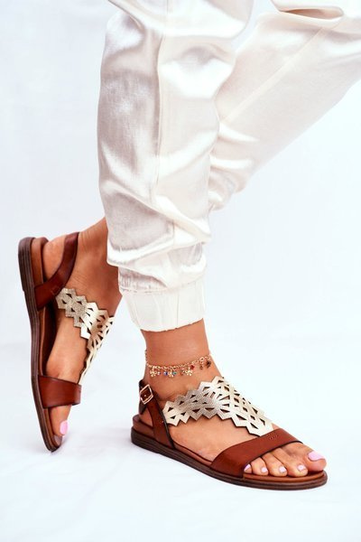 Sandały Damskie Płaskie Sergio Leone Brązowe SK035