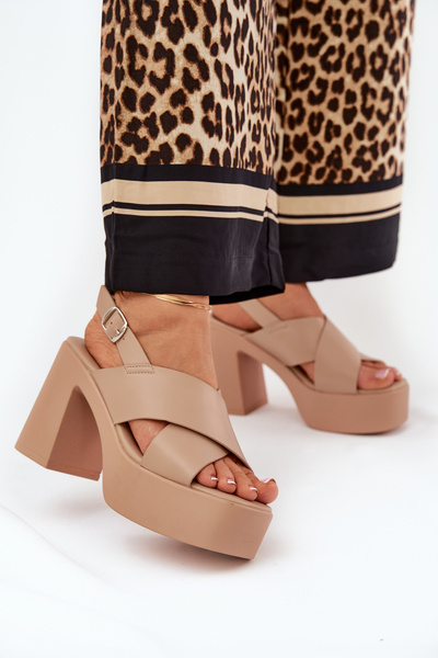 Sandały Damskie Na Słupku I Platformie Z Eko Skóry Khaki Annavin