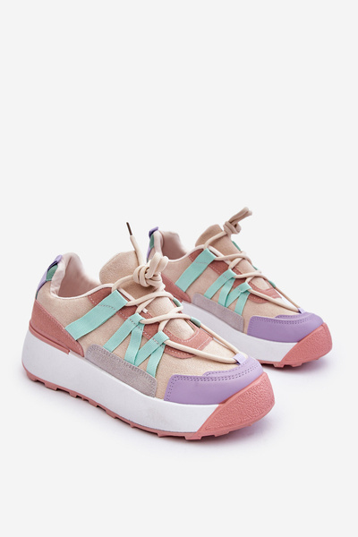 Damskie Zamszowe Buty Sportowe Na Platformie Beżowo-Różowe Rohan