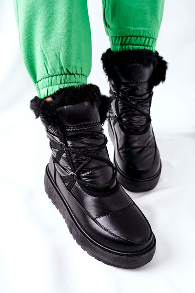 Damskie Śniegowce Ocieplane Czarne Gordian