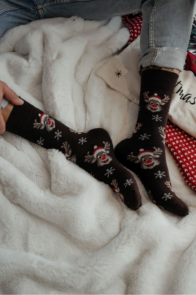 Skarpetki Męskie Świąteczne Uśmiechnięte Renifery Czekoladowe