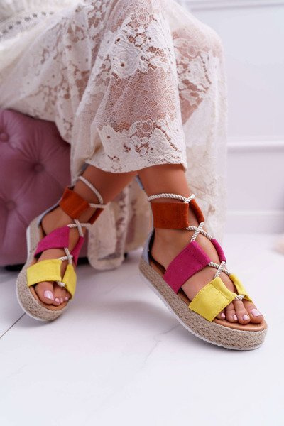 Sandały Damskie na Platformie Zamszowe Wielokolorowe Ergola