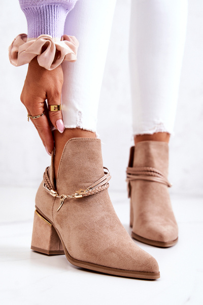 Zamszowe Botki Kowbojki Z Paskami Ciemnobeżowe Inessa