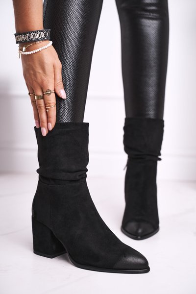 Botki Damskie Na Słupku Eko-Zamsz Czarne Up Side