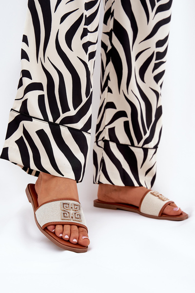 Eleganckie Klapki Damskie Z Ozdobą Na Płaskim Obcasie Camel Lovehia