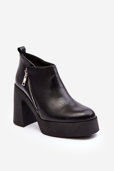 Botki Damskie Na Masywnym Słupku Z Suwakiem 1755 Zazoo Czarne