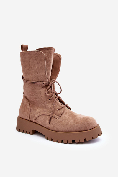 Zamszowe Workery Botki Na Płaskim Obcasie Beżowe Jence