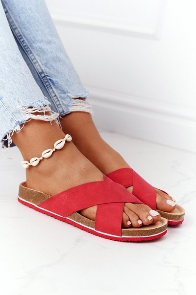 Skórzane Profilowane Klapki Big Star HH274598 Czerwone