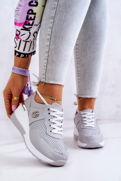 Damskie Skórzane Buty Sportowe Sneakersy Szare Loissa