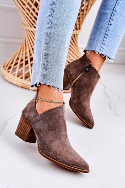 Damskie Botki Z Wycięciem Na Słupku Zamszowe Brązowe Lawrence