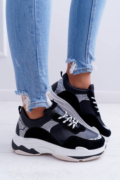 Sportowe Damskie Buty Gruba Podeszwa Czarne Remember