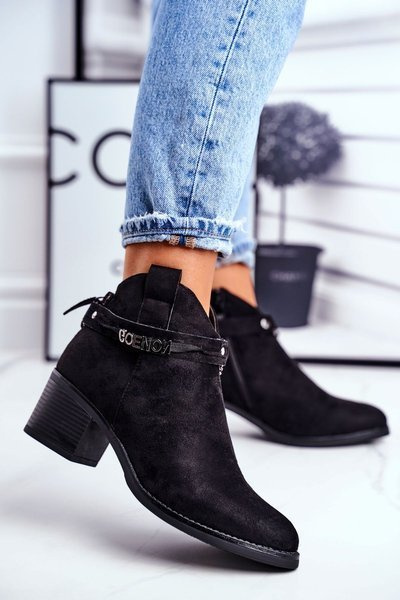 Botki Damskie Na Obcasie Ocieplane Czarne Fevim