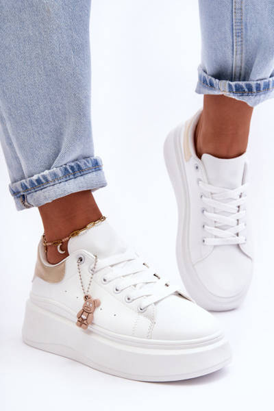 Damskie Buty Sportowe Na Masywnej Platformie Biało-Złote Mariell