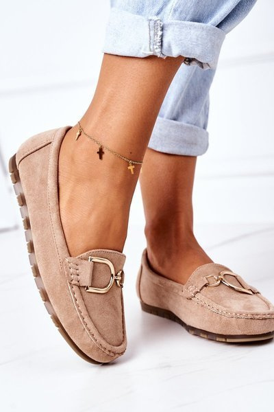 Damskie Zamszowe Mokasyny Jasny Brąz Downtown