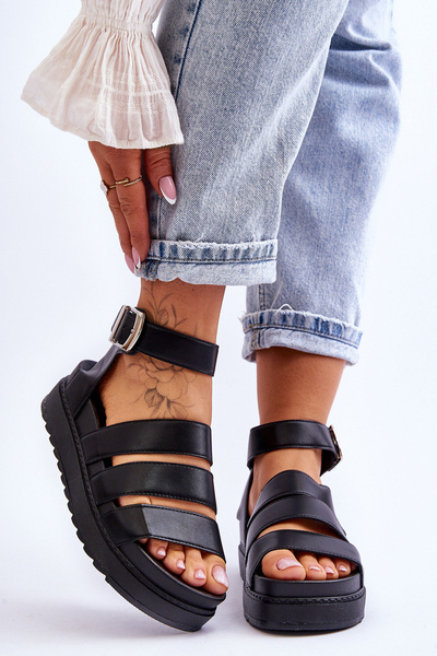 Sandałki Na Masywnej Platformie Czarne Lisbona