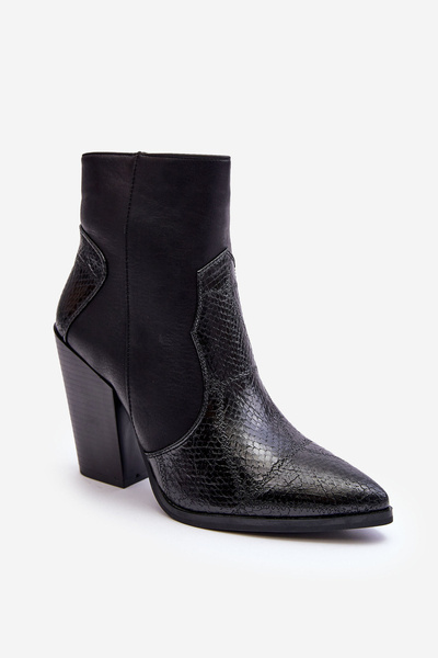 Damskie Skórzane Kowbojki Botki Czarne Fiorene