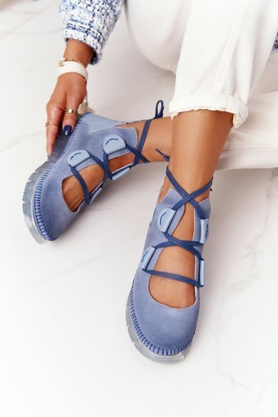 Damskie Skórzane Trzewiki Maciejka Niebieskie 04457-06