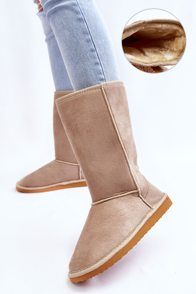 Damskie Zamszowe Wysokie Śniegowce Ocieplane Beżowe Reyma