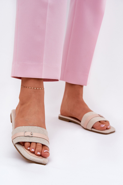 Płaskie Klapki Damskie Z Paskiem I Sprzączką Beżowe Zilina